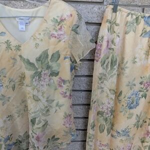 Coldwater Creek Skirt Set Women Floral Shabby Chic Style Size 12 Yellow Easter
